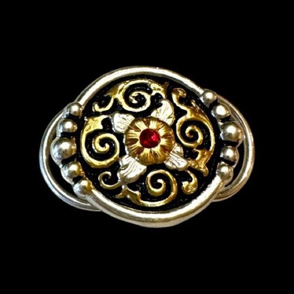 BOLO TIE & 1 1/4”, ROUND, SILVER/GOLD SCARF SLIDER. 48” SCARF IS DEEP RED COLOR - Picture 7 of 10